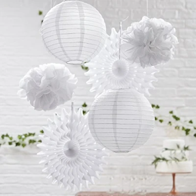 Image of Ginger Ray White Hanging Decorations for Weddings &amp; Parties 6 Pack Beautiful Botanics, Paper