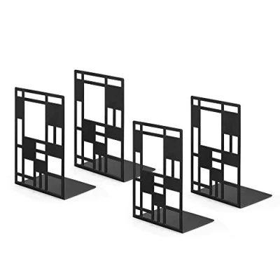 Image of Book Ends, Bookends, Bookends Heavy Duty, Ends for Shelves, Decorative Metal Stopper (Black 2 Pair) Bookworms Gifts, Abstract Desgin Dividers Holders Stand Office, Library