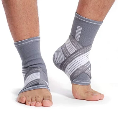 Image of Neotech Care Ankle Brace Support Elastic &amp; Breathable Fabric Adjustable Compression Strap For Men, Women, Youth Left or Right Foot Grey Colour (Size XL, 1 Pair)