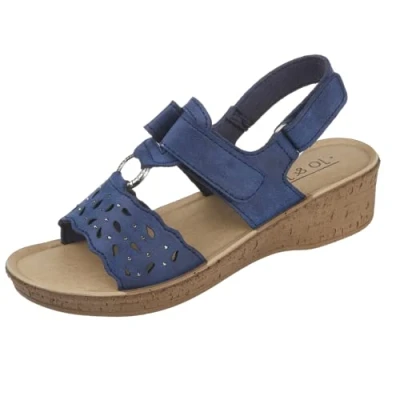 Image of Jo &amp; Joe Ladies Faux Leather T Bar Diamante Lightweight Sandals Navy UK 4
