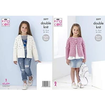 Image of King Cole 5377 knitting Pattern Girls Raglan Cardigans in Cotton Top DK