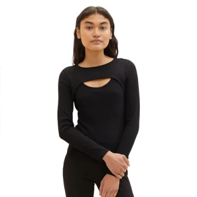 Image of TOM TAILOR Denim Women&#039;s 1038740 Long Sleeved T Shirt, 14482 Deep Black, M