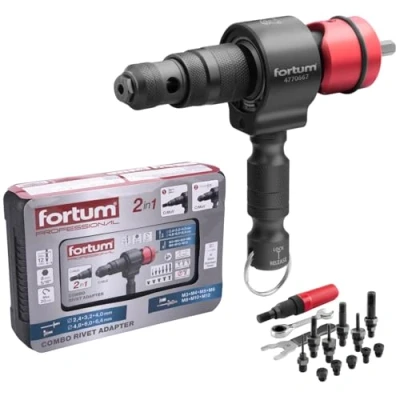 Image of Fortum 2 in 1 Rivet Attachment for Cordless Screwdriver &amp; Drill I Riveter Aluminium, Steel Stainless Blind Rivets Nuts 2.4 6.4 mm + M3 M12