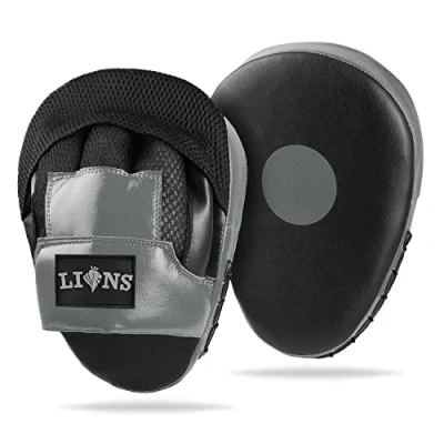 Image of Lions Curved Focus Pads Hook &amp; Jabs Gloves Punch Bag Mitts Boxing MMA Kick Training (Mesh Grey)