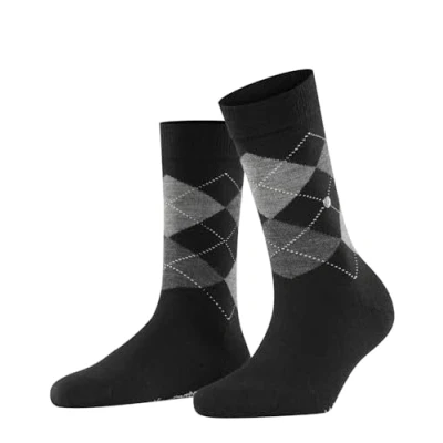 Image of 1 Pair Black / Grey Marylebone Argyle Wool Socks Ladies 3.5 7 Burlington