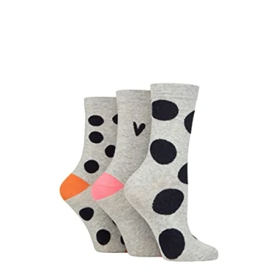 Image of Women&#039;s 3 Pair Caroline Gardner Patterned Cotton Socks Grey Spots 4 8 Ladies