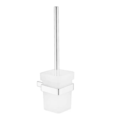 Image of Toilet Brush and Holder Set Wall Mounted Cleaner Chrome Loo Hygienic Brushes SHUNLI