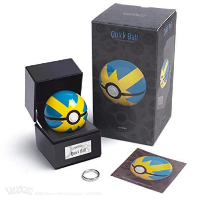 Image of The Wand Company Original Poké Ball Authentic Replica Realistic, Electronic, Die Cast with Display Case Light Features Officially Licensed by Pokémon (Quick Ball)