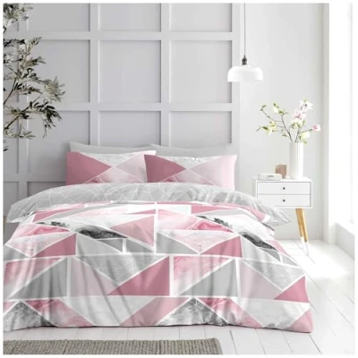 Image of GC GAVENO CAVAILIA Luxury Geometric Shapes King Size Duvet Cover Sets With Pillow Cases, Reversible Diamond Quilt Marble Bedding Set, Pink