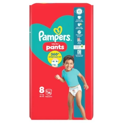 Image of Pampers Baby Dry Nappy Pants Size 8, 14 Nappies, 19kg+, Carry Pack