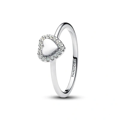 Image of Pandora Silver Engravable Heart Halo Ring 50