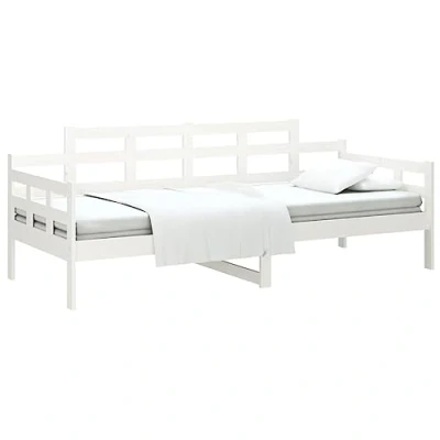 Image of vidaXL Solid Pine Wood Day Bed Versatile Sleeper/Sofa, White, 193.5x96.5x76 cm Frame for 90x190 Mattress (Mattress Not Included) Living Room/Bedroom Furniture