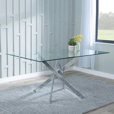 Image of URBANDECO Ashley Glass 6 Seater Dining Table with Chrome Metal Legs