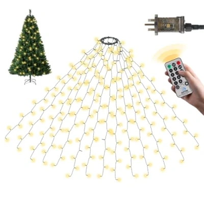 Image of SALCAR Christmas Tree Lights, 3m x 14 Strands 490 LED Fairy Lights for 7 12ft Xmas Trees, Remote Control with 8 Modes, Timer, Memory, Adjustable Brightness, Easy Install Indoor/Outdoor Decorations