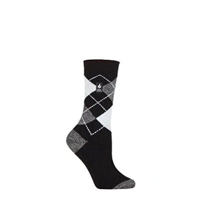 Image of Women&#039;s 1 Pair SOCKSHOP Heat Holders 1.0 TOG Ultralite Striped, Argyle &amp; Patterned Socks Valletta Black / Grey 4 8 Ladies