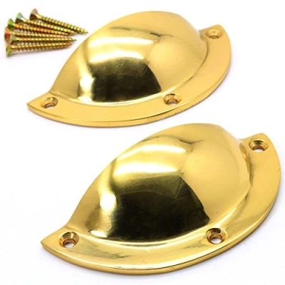 Image of 2X Kitchen Cabinet 80mm Door Handles Solid Brass Large Cup Pull Shells