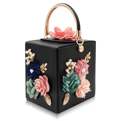 Image of Milisente Women Flower Clutches Evening Bag Purse Handbag for Wedding (Black A)