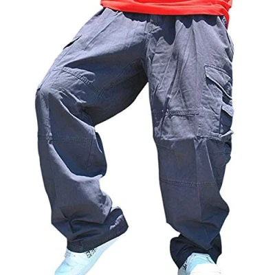Image of Men/Teen Boys Vintage Hip Hop Baggy Casual Trousers Hipster Style Multiple Pockets Cargo Pants Gray