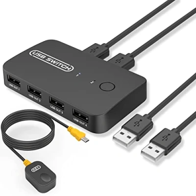 Image of eppfun USB KVM Switch Selector for 2 Computers &amp; Sharing 4 Devices Mouse, Keyboard, Scanner, Printer, PCs with One Button
