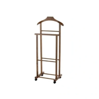 Image of Bedroom Clothes Hanger, Natural Beech Wood, Walnut Color, Double Servo Mute with 4 Wheels