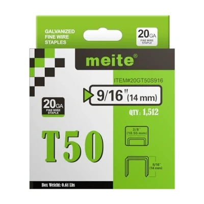 Image of meite T50 Staples, Type 140/14 mm Heavy Duty Staples for Staple Gun, 20 Gauge 3/8 Inch Crown Galvanised Upholstery Gun (1,512 Counts)