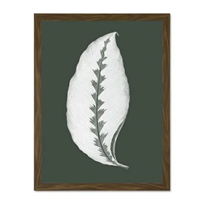 Image of Wee Blue Coo Botanics Hunter Green Jungle Leaf Large Brown Framed Art Print Wall Poster 18x24 inch