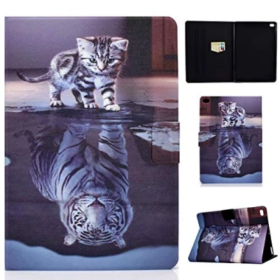 Image of Case for iPad 9.7 inch 2017/2018 Cover, 6th/5th Generation PU Leather Folding Flip Wallet Shell with Auto Wake/Sleep Card Holder also fits Air 2/ 1, Cat and tiger