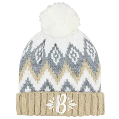 Image of TeddyT&#039;s Personalised Women&#039;s Nordic Fleece Lined Luxury Bobble Hat (Sand &amp; White)