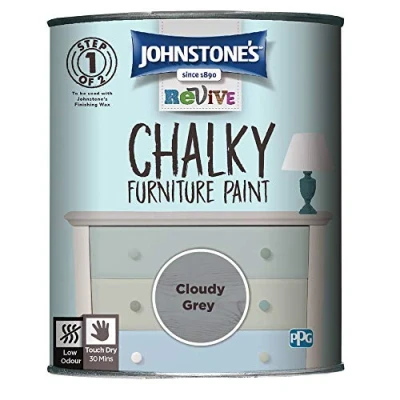 Image of Johnstone&#039;s 423261 Chalky Furniture Paint Cloudy Grey 0.75 L