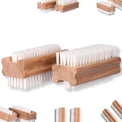 Image of ToolSpace 2x Wooden Nail Brush Double Sided Everyday Use Brushes for cleaning Nails Scrubbing Hands Feet Manicure Pedicure Women Man Kids Scrubber Natural Wood