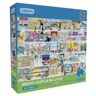 Image of Gibsons Bright Lights &amp; Big Cities 500XL Piece Jigsaw Puzzle Extra Large for Adults Val Goldfinch Europe Landmarks Sustainable Premium 100% Recycled Board Great Gift Games