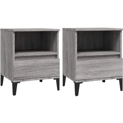 Image of vidaXL Bedside Cabinets Pair Grey Sonoma Finish, Engineered Wood Construction, Sleek Design for Bedroom or Living Room, Ample Storage Space
