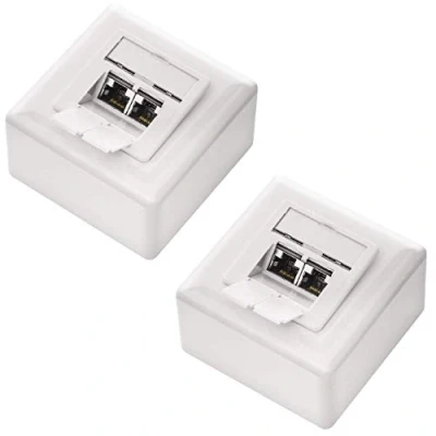 Image of deleyCON 2x CAT 6a Universal Network Socket RJ45 Port Shielded Surface or Flush 10 Gigabit Ethernet EIA/TIA 568B White