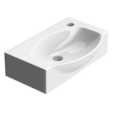 Image of Durovin Bathrooms Compact Ceramic Sink Wall Hung or Countertop D Shape Cloakroom Hand Washing Basin One Right Corner Tap Hole 405 x 280 110mm (WxDxH)