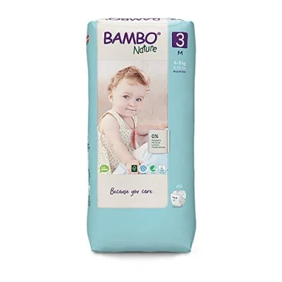Image of Bambo Nature Premium Eco Nappies, Friendly Sustainable Enhanced Leakage Protection, Secure &amp; Comfortable Baby Size 3 Nappies (9 18lb/4 8kg), Midi, 52PK