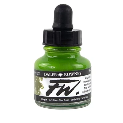 Image of Daler Rowney FW 29.5ml Acrylic Art Ink Bottle Olive Green