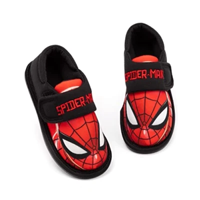 Image of Marvel Spider Man Slippers Boys Kids Superhero House Shoes Loafers, black, 7 UK Child