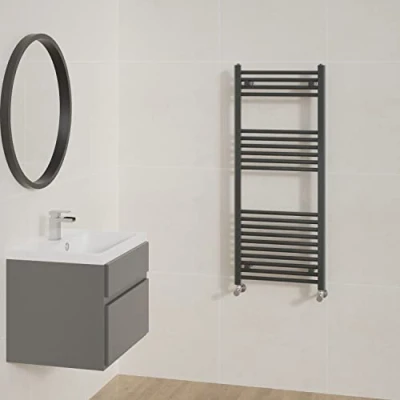 Image of NRG Straight Anthracite Bathroom Heated Towel Rail Radiator Central Heating Ladder Rad Warmer 1200x500mm