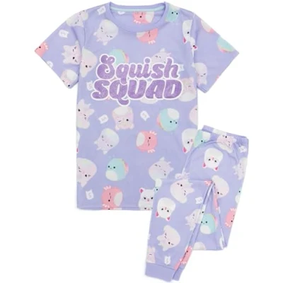Image of Squishmallows Girls Pyjamas Kids Plushies Purple Short Sleeve Top Long Bottoms Characters Squishy Soft Stuffed Plush Animal Merchandise