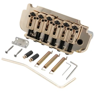 Image of Musiclily Pro 54mm Roller Saddles 2 Point Tremolo Bridge for Import Strat Style Electric Guitar, Gold