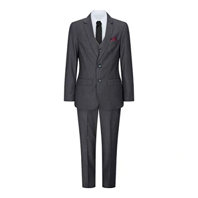 Image of Boys 3 Piece Charcoal Dark Grey Suit Classic Wedding Party Vintage 11