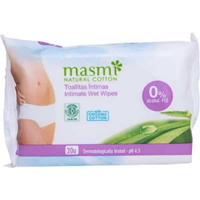 Image of Masmi Natural Organic Cotton Intimate Wipes Pack of 20