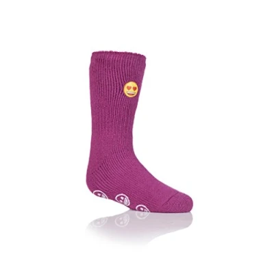 Image of 1 Pair Cerise Emoji Heart Face Slipper Socks Kids Unisex 9 12 (4 7 Years) Heat Holders