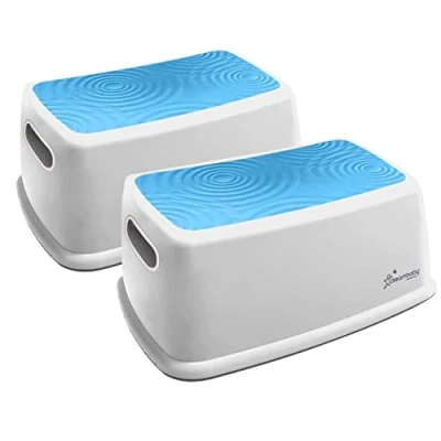Image of Dreambaby Easy UP Premium Step Stool for Kids &amp; Adults; CAN HOLD TO 145KG; Bathroom Toilet Kitchen Independence; Anti Slip Sure Grip Ripple Textured Topper; Base Pads (Blue, 2)