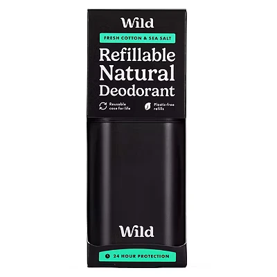 Image of Wild Men&#039;s Black Case and Fresh Cotton Sea Salt Deodorant Refill