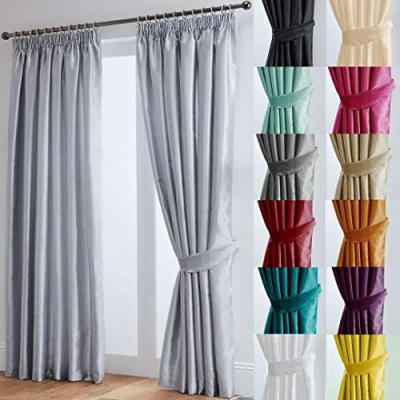 Image of John Aird Luxury Faux Silk Fully Lined Pencil Pleat Curtains With Matching Tie Backs (Silver, 117cm Width x 183cm Drop (46&quot;x 72&quot;)