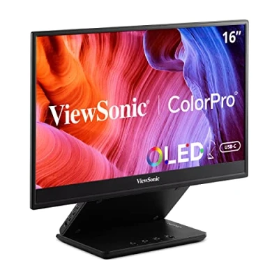 Image of ViewSonic VP16 OLED 15.6 Inch 1080p Portable Monitor with 2 Way Powered 40W USB C, Pantone Validated, Factory Calibrated, Built in Ergonomic Stand Protective Cover