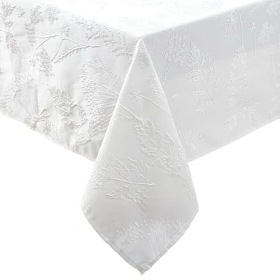 Image of Laura Ashley Tablecloth Raised Woven Embroidered Jacquard Fabric, Wrinkle Resistant for Dining, Holiday, Party, Wedding or Banquet, 60&quot; x 102&quot;, Cynthia White