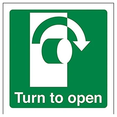 Image of V Safety Turn To Open (Clockwise) Door Sign 100mm x 1mm Rigid Plastic