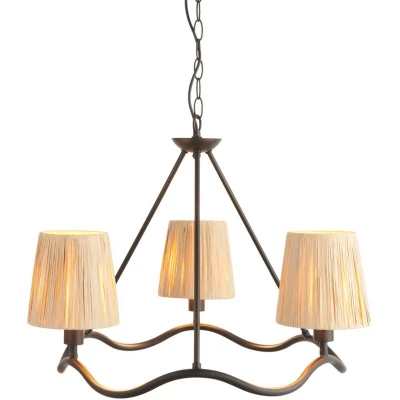 Image of Wriggle Multi Arm Pendant Ceiling Light Matt Black, Natural Raffia, 3x E14